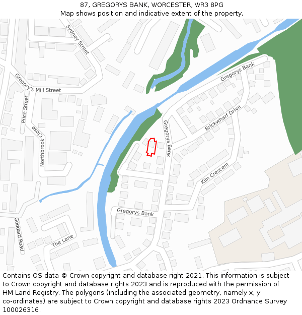 87, GREGORYS BANK, WORCESTER, WR3 8PG: Location map and indicative extent of plot