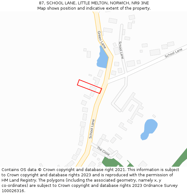 87, SCHOOL LANE, LITTLE MELTON, NORWICH, NR9 3NE: Location map and indicative extent of plot