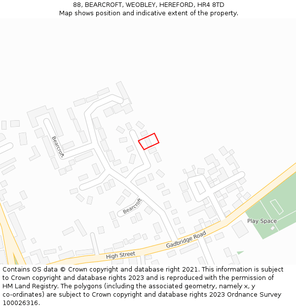 88, BEARCROFT, WEOBLEY, HEREFORD, HR4 8TD: Location map and indicative extent of plot