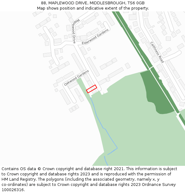 88, MAPLEWOOD DRIVE, MIDDLESBROUGH, TS6 0GB: Location map and indicative extent of plot