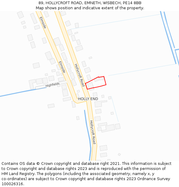 89, HOLLYCROFT ROAD, EMNETH, WISBECH, PE14 8BB: Location map and indicative extent of plot