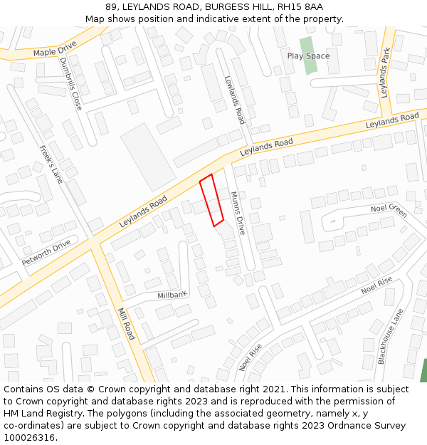 89, LEYLANDS ROAD, BURGESS HILL, RH15 8AA: Location map and indicative extent of plot