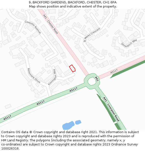 9, BACKFORD GARDENS, BACKFORD, CHESTER, CH1 6PA: Location map and indicative extent of plot