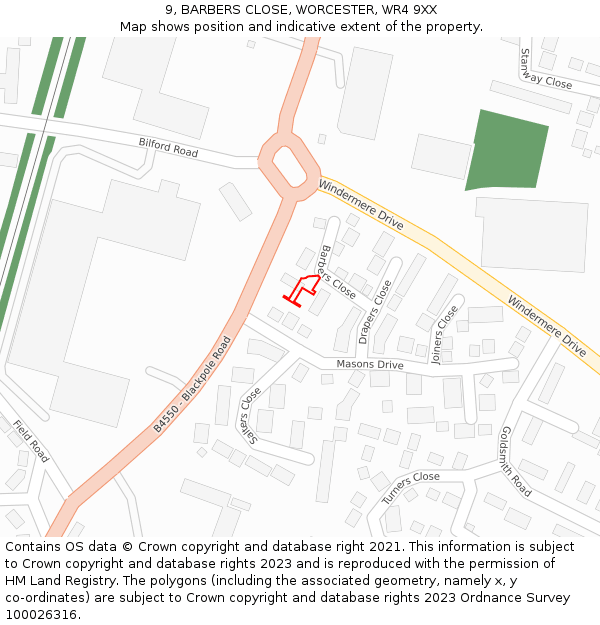 9, BARBERS CLOSE, WORCESTER, WR4 9XX: Location map and indicative extent of plot