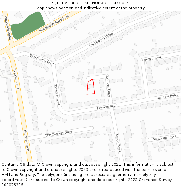 9, BELMORE CLOSE, NORWICH, NR7 0PS: Location map and indicative extent of plot