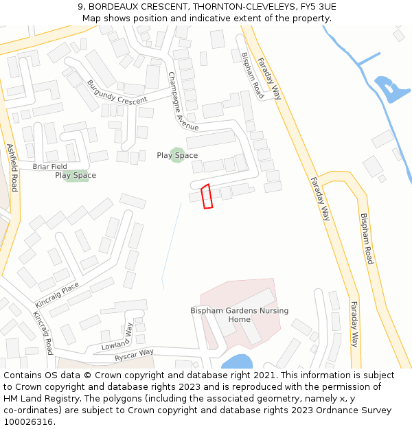 9, BORDEAUX CRESCENT, THORNTON-CLEVELEYS, FY5 3UE: Location map and indicative extent of plot