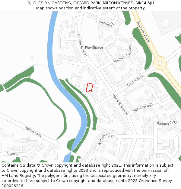 9, CHESLYN GARDENS, GIFFARD PARK, MILTON KEYNES, MK14 5JU: Location map and indicative extent of plot