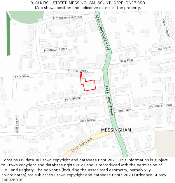 9, CHURCH STREET, MESSINGHAM, SCUNTHORPE, DN17 3SB: Location map and indicative extent of plot