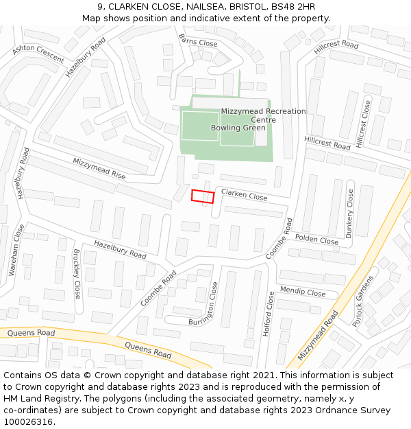 9, CLARKEN CLOSE, NAILSEA, BRISTOL, BS48 2HR: Location map and indicative extent of plot