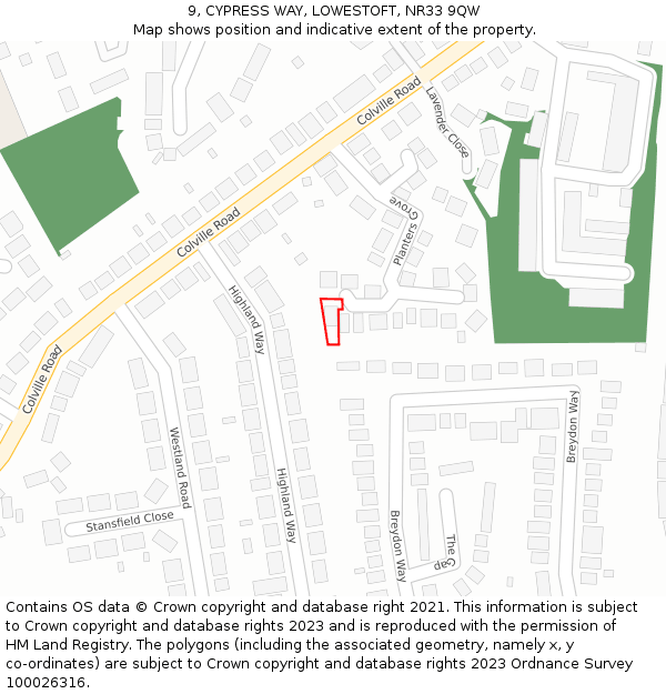 9, CYPRESS WAY, LOWESTOFT, NR33 9QW: Location map and indicative extent of plot