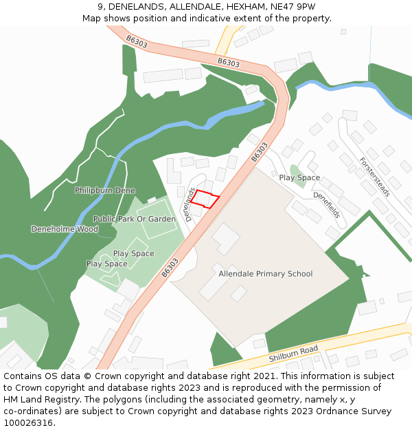 9, DENELANDS, ALLENDALE, HEXHAM, NE47 9PW: Location map and indicative extent of plot