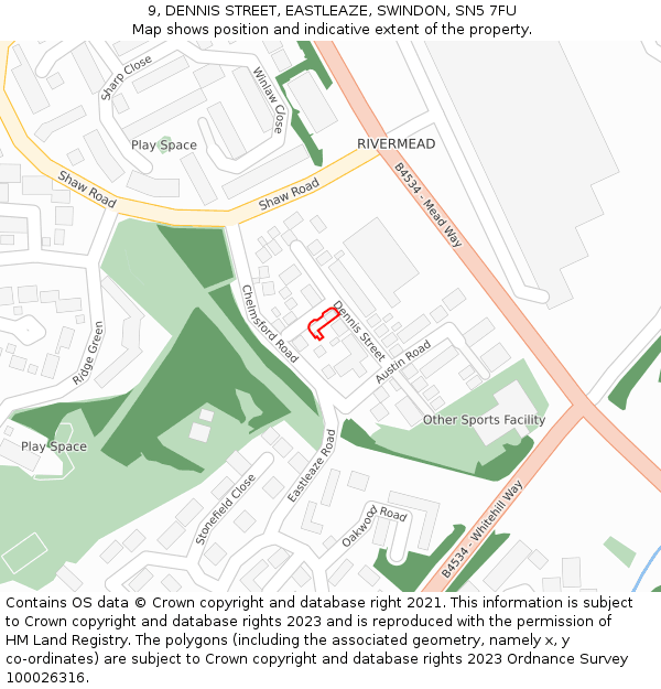 9, DENNIS STREET, EASTLEAZE, SWINDON, SN5 7FU: Location map and indicative extent of plot