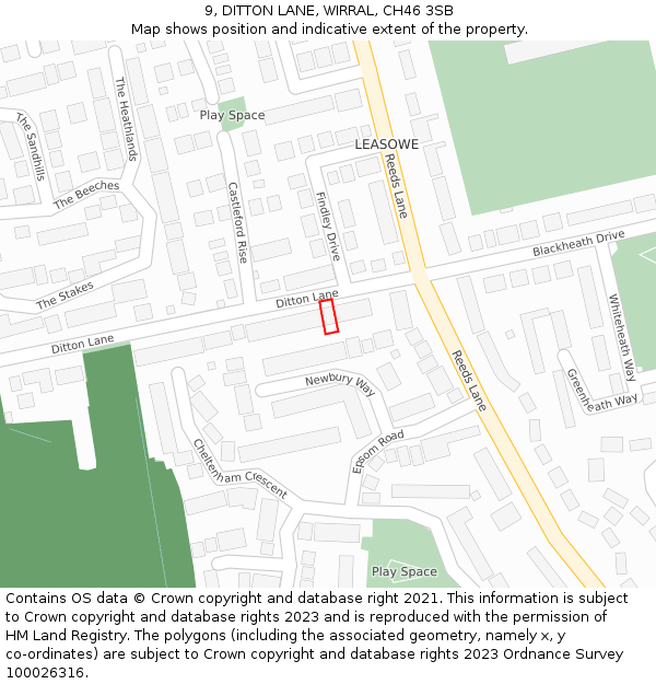 9, DITTON LANE, WIRRAL, CH46 3SB: Location map and indicative extent of plot