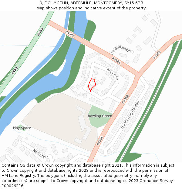 9, DOL Y FELIN, ABERMULE, MONTGOMERY, SY15 6BB: Location map and indicative extent of plot