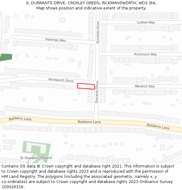 9, DURRANTS DRIVE, CROXLEY GREEN, RICKMANSWORTH, WD3 3NL: Location map and indicative extent of plot