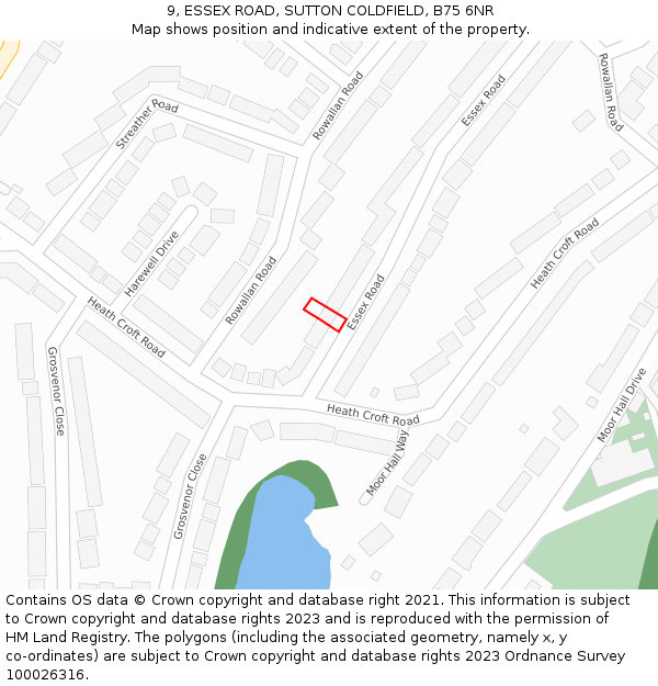 9, ESSEX ROAD, SUTTON COLDFIELD, B75 6NR: Location map and indicative extent of plot