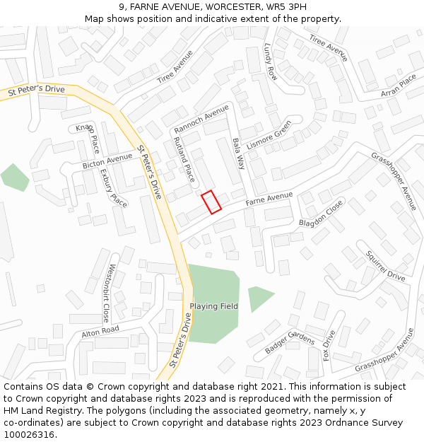 9, FARNE AVENUE, WORCESTER, WR5 3PH: Location map and indicative extent of plot