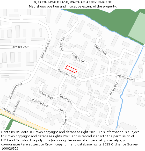 9, FARTHINGALE LANE, WALTHAM ABBEY, EN9 3NF: Location map and indicative extent of plot