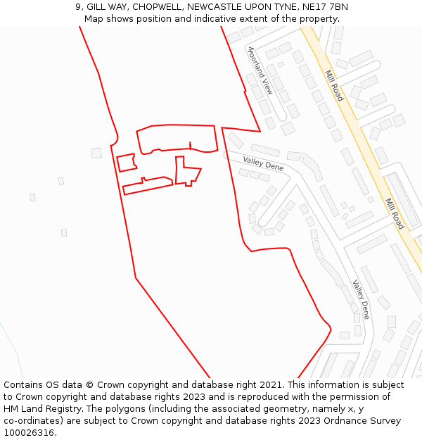 9, GILL WAY, CHOPWELL, NEWCASTLE UPON TYNE, NE17 7BN: Location map and indicative extent of plot