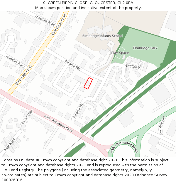 9, GREEN PIPPIN CLOSE, GLOUCESTER, GL2 0PA: Location map and indicative extent of plot