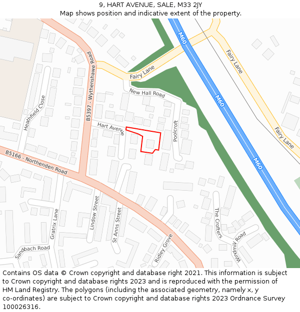 9, HART AVENUE, SALE, M33 2JY: Location map and indicative extent of plot