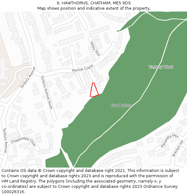 9, HAWTHORNS, CHATHAM, ME5 9DS: Location map and indicative extent of plot