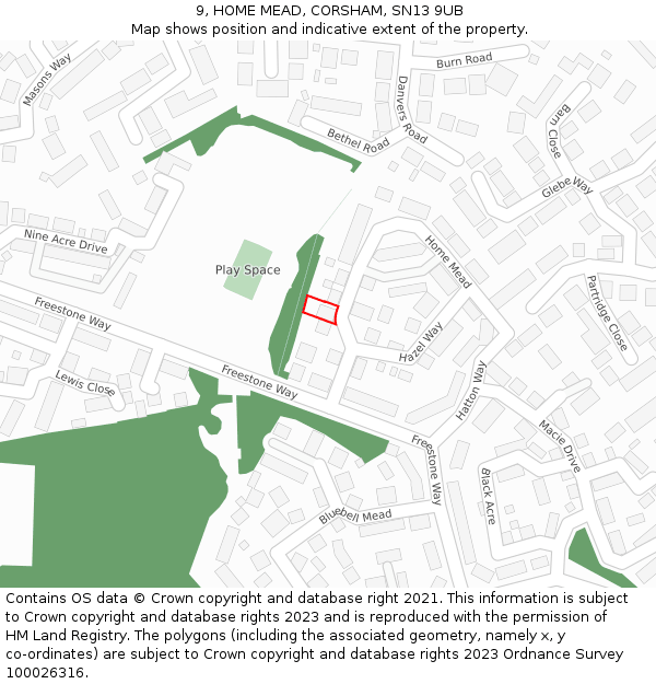 9, HOME MEAD, CORSHAM, SN13 9UB: Location map and indicative extent of plot