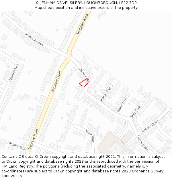 9, JENHAM DRIVE, SILEBY, LOUGHBOROUGH, LE12 7DP: Location map and indicative extent of plot