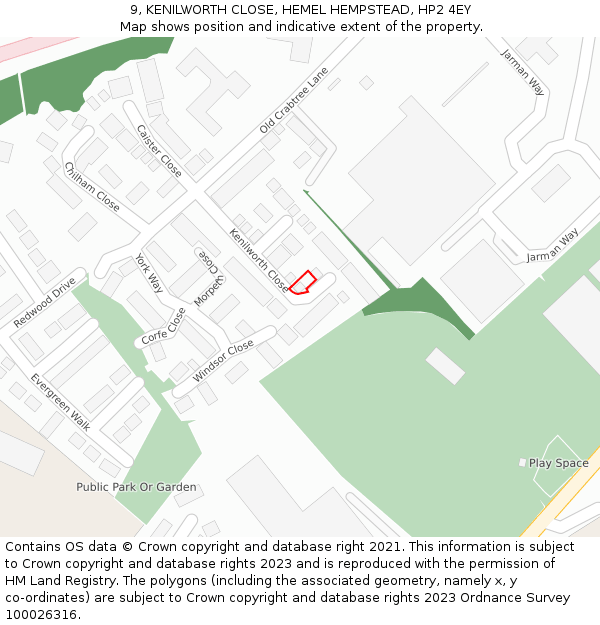 9, KENILWORTH CLOSE, HEMEL HEMPSTEAD, HP2 4EY: Location map and indicative extent of plot