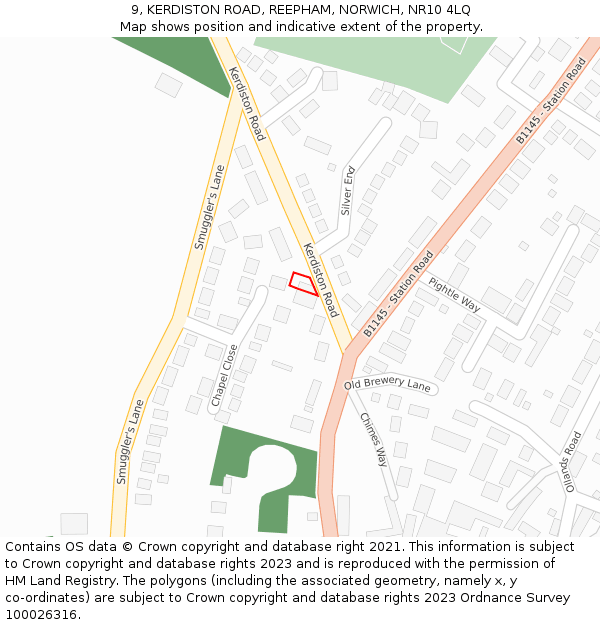 9, KERDISTON ROAD, REEPHAM, NORWICH, NR10 4LQ: Location map and indicative extent of plot