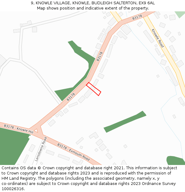 9, KNOWLE VILLAGE, KNOWLE, BUDLEIGH SALTERTON, EX9 6AL: Location map and indicative extent of plot