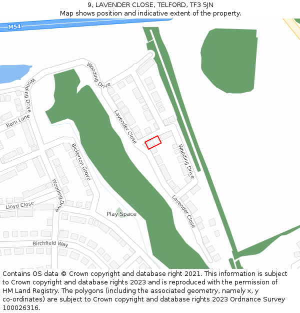 9, LAVENDER CLOSE, TELFORD, TF3 5JN: Location map and indicative extent of plot