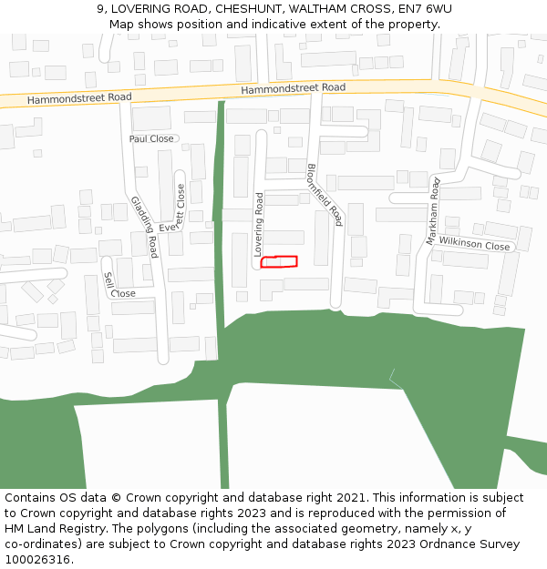 9, LOVERING ROAD, CHESHUNT, WALTHAM CROSS, EN7 6WU: Location map and indicative extent of plot