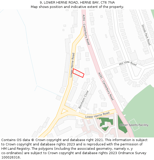 9, LOWER HERNE ROAD, HERNE BAY, CT6 7NA: Location map and indicative extent of plot