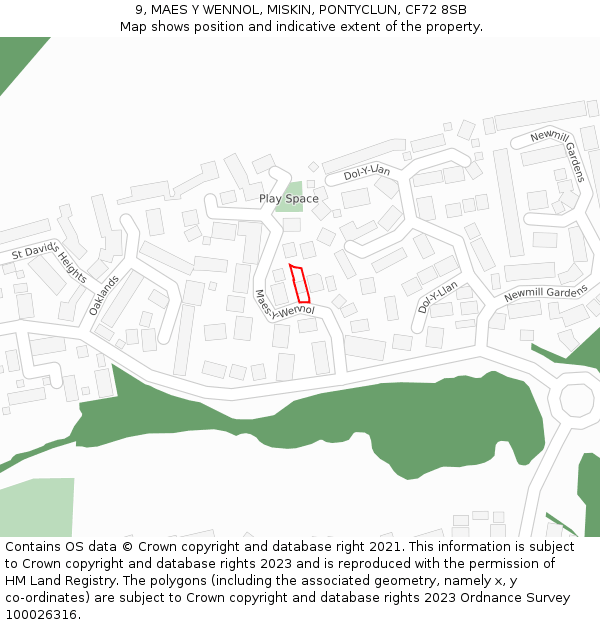 9, MAES Y WENNOL, MISKIN, PONTYCLUN, CF72 8SB: Location map and indicative extent of plot