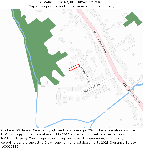 9, MARGETH ROAD, BILLERICAY, CM12 9UT: Location map and indicative extent of plot