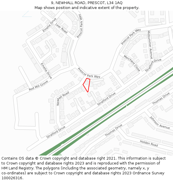 9, NEWHALL ROAD, PRESCOT, L34 1AQ: Location map and indicative extent of plot