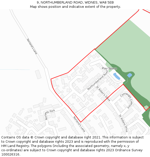 9, NORTHUMBERLAND ROAD, WIDNES, WA8 5EB: Location map and indicative extent of plot