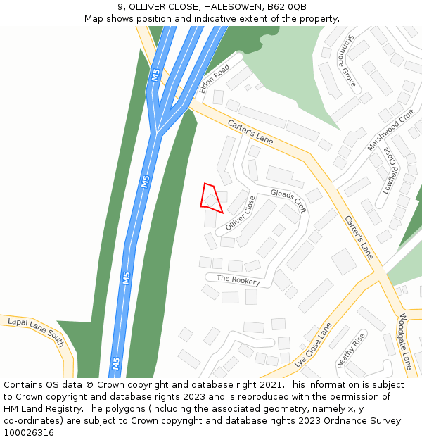 9, OLLIVER CLOSE, HALESOWEN, B62 0QB: Location map and indicative extent of plot