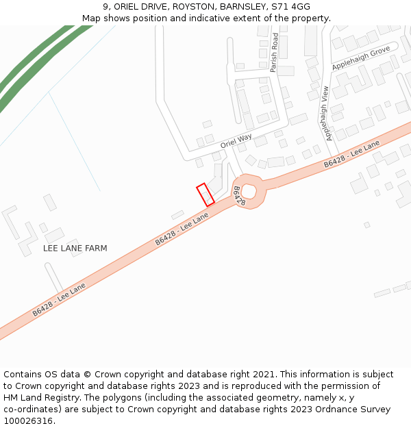 9, ORIEL DRIVE, ROYSTON, BARNSLEY, S71 4GG: Location map and indicative extent of plot