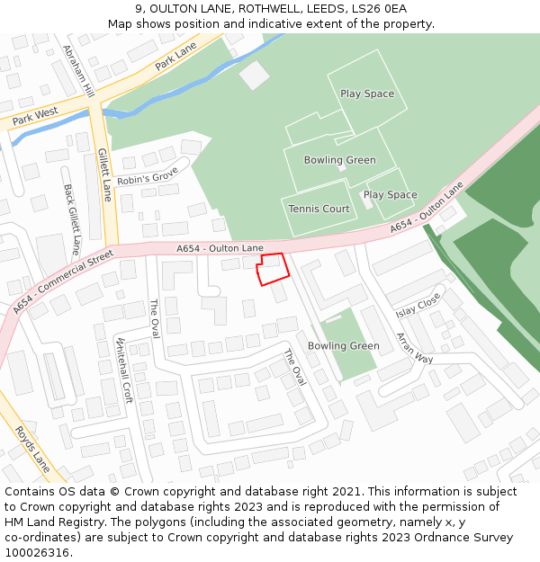 9, OULTON LANE, ROTHWELL, LEEDS, LS26 0EA: Location map and indicative extent of plot