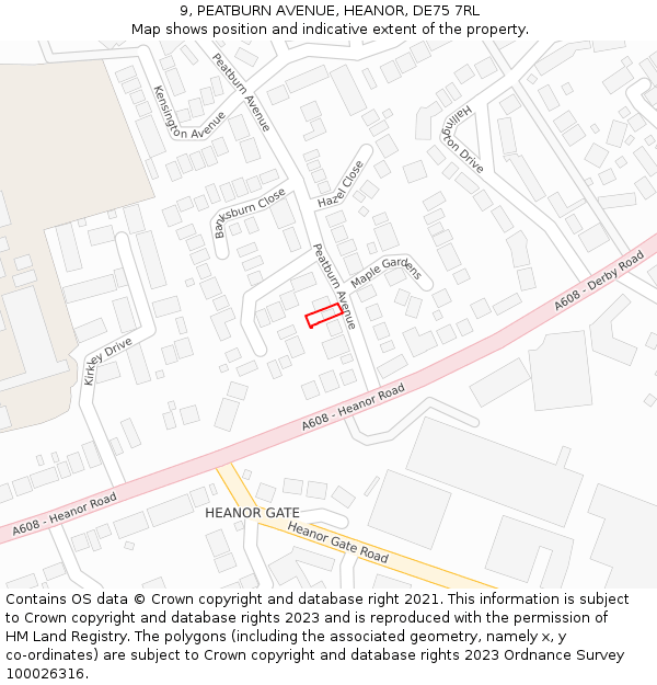 9, PEATBURN AVENUE, HEANOR, DE75 7RL: Location map and indicative extent of plot