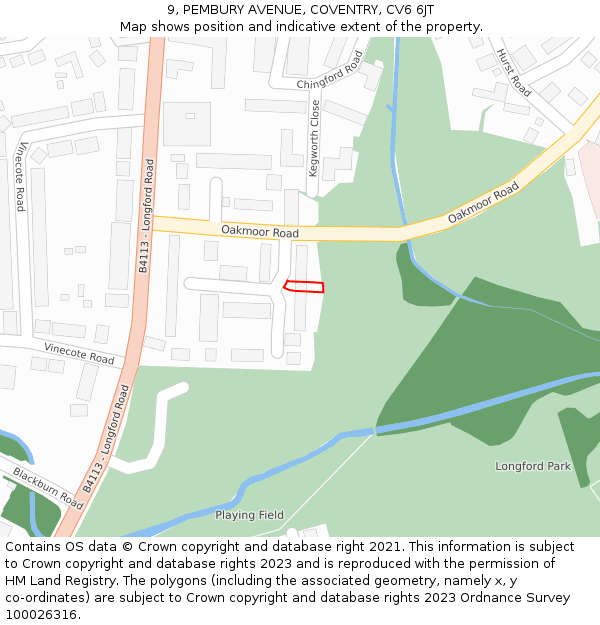 9, PEMBURY AVENUE, COVENTRY, CV6 6JT: Location map and indicative extent of plot