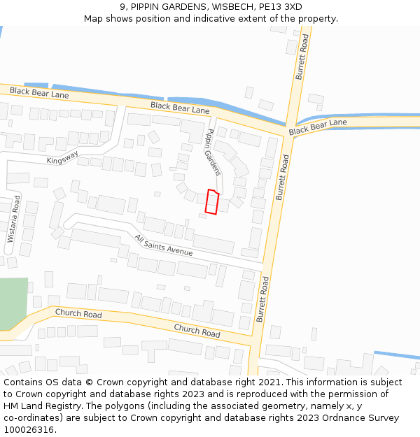 9, PIPPIN GARDENS, WISBECH, PE13 3XD: Location map and indicative extent of plot