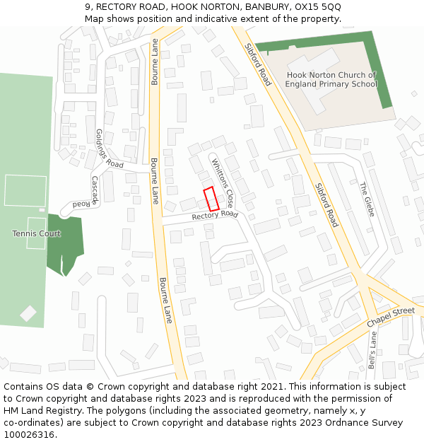 9, RECTORY ROAD, HOOK NORTON, BANBURY, OX15 5QQ: Location map and indicative extent of plot