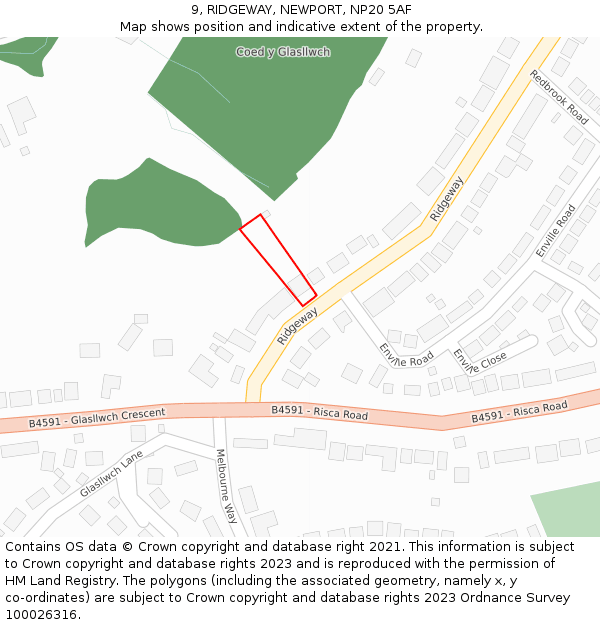 9, RIDGEWAY, NEWPORT, NP20 5AF: Location map and indicative extent of plot