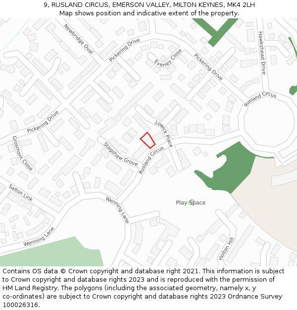 9, RUSLAND CIRCUS, EMERSON VALLEY, MILTON KEYNES, MK4 2LH: Location map and indicative extent of plot