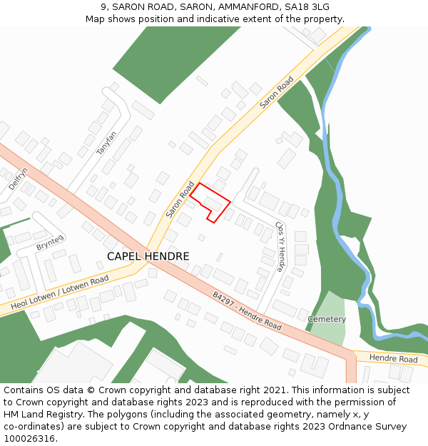 9, SARON ROAD, SARON, AMMANFORD, SA18 3LG: Location map and indicative extent of plot