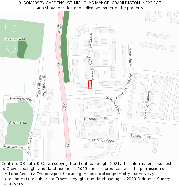 9, SOMERSBY GARDENS, ST. NICHOLAS MANOR, CRAMLINGTON, NE23 1AE: Location map and indicative extent of plot