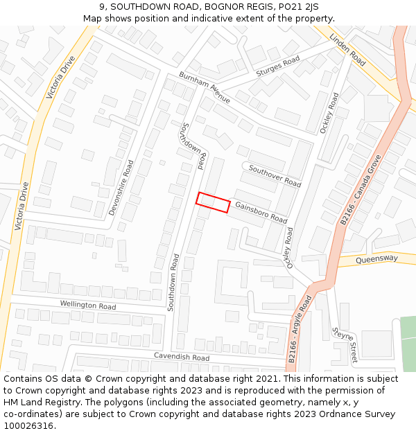 9, SOUTHDOWN ROAD, BOGNOR REGIS, PO21 2JS: Location map and indicative extent of plot